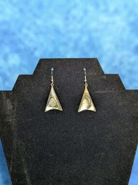 Vintage Estate Alpaca Mexico Sterling Silver Abalone Shell Inlaid Earrings